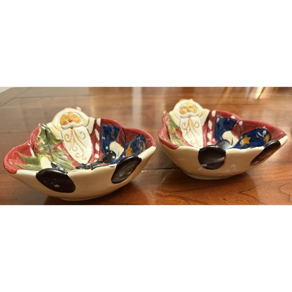Set‎ of 2 Dario Farrucci Designs Hand Painted Old World Santa Bowls